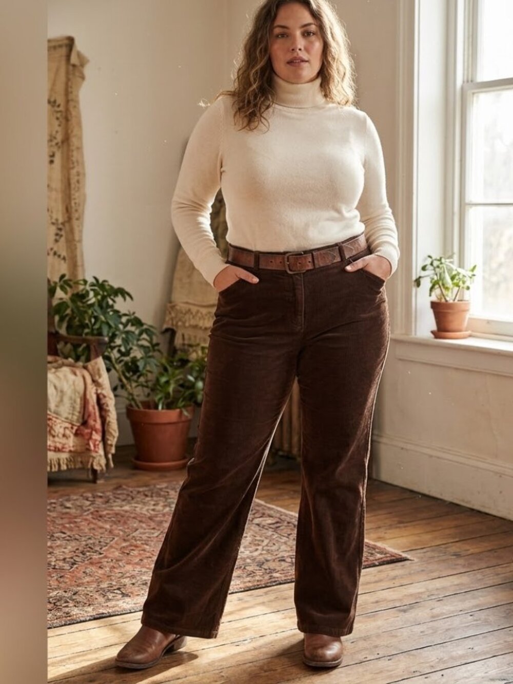 Vintage NY Brown Corduroy Straight Leg Pant Size 16 Dark Academia Boho Indie Y2K